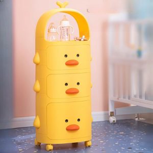 "Lemon Color Synthetic Material Vertical Scratch-defiant Animals Standard Children's Bookshelf with Swivel Wheels and 2 Drawers/3 Drawers/4 Drawers"
