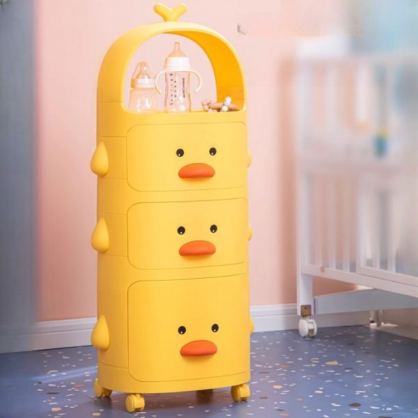 "Lemon Color Synthetic Material Vertical Scratch-defiant Animals Standard Children's Bookshelf with Swivel Wheels and 2 Drawers/3 Drawers/4 Drawers"