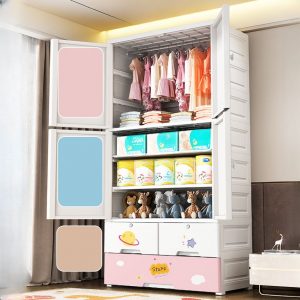 "Children Armoire in Synthetic with Door, Clothing Rod and Compartment in the Theme of Cartoon"