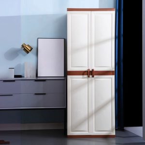 "Functional Kids Armoire in Polymerized Material with Shelf, Clothing Rod, and Door"