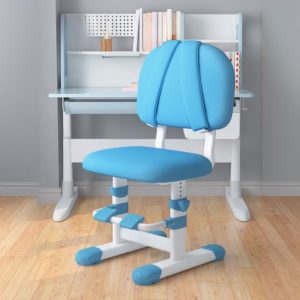 "Solid Color Adjustable Height Children's Desk Upholstered Kids Chair with Upholstered Chair(s) and Cotton Padded Backrest"