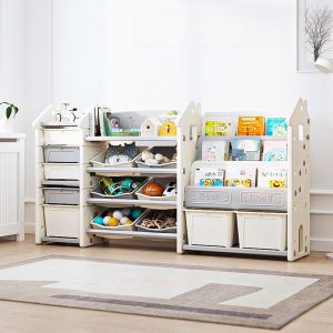"White Modern Simple Style Standard Children's Bookshelf: Vertical Orientation, Open Back, Synthetic Material Shelves, Standalone Installation"