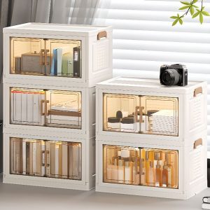 "White Standard Children's Bookshelf: Fold Away, Roller Wheels, 4/5/3 Shelves, Vertical/Horizontal, Synthetic Material Shelves, 6/8/4 Doors"